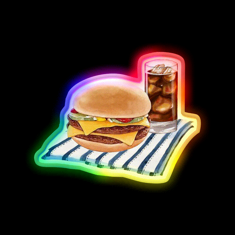 Double Cheeseburger And Soft Drink Snack Food Led Neon Sign Rgb Color