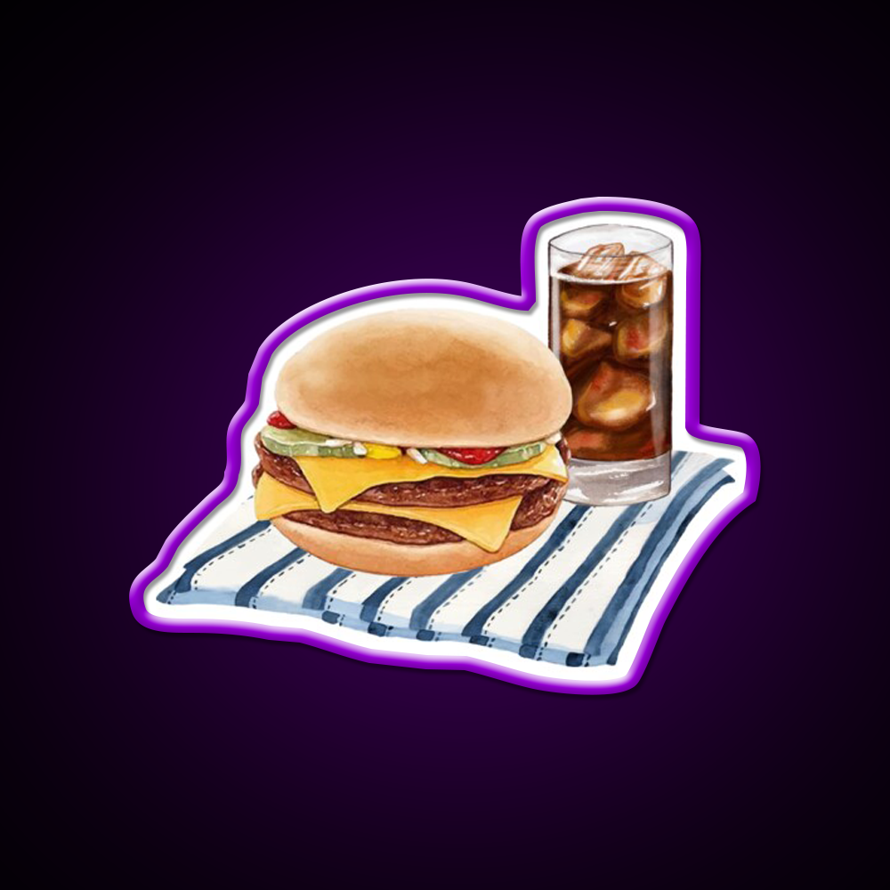 Double Cheeseburger And Soft Drink Snack Food Led Neon Sign Rgb Color