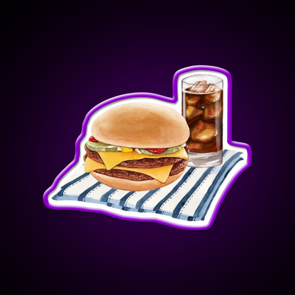 Double Cheeseburger And Soft Drink Snack Food Led Neon Sign Rgb Color