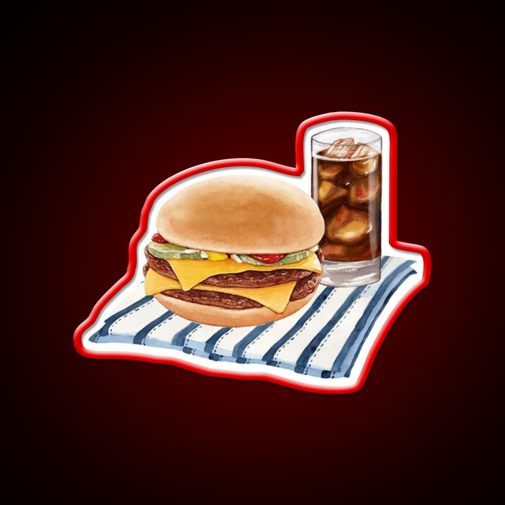 Double Cheeseburger And Soft Drink Snack Food Led Neon Sign Rgb Color