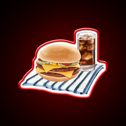 Double Cheeseburger And Soft Drink Snack Food Led Neon Sign Rgb Color