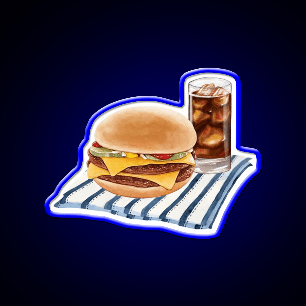 Double Cheeseburger And Soft Drink Snack Food Led Neon Sign Rgb Color - Shineneon