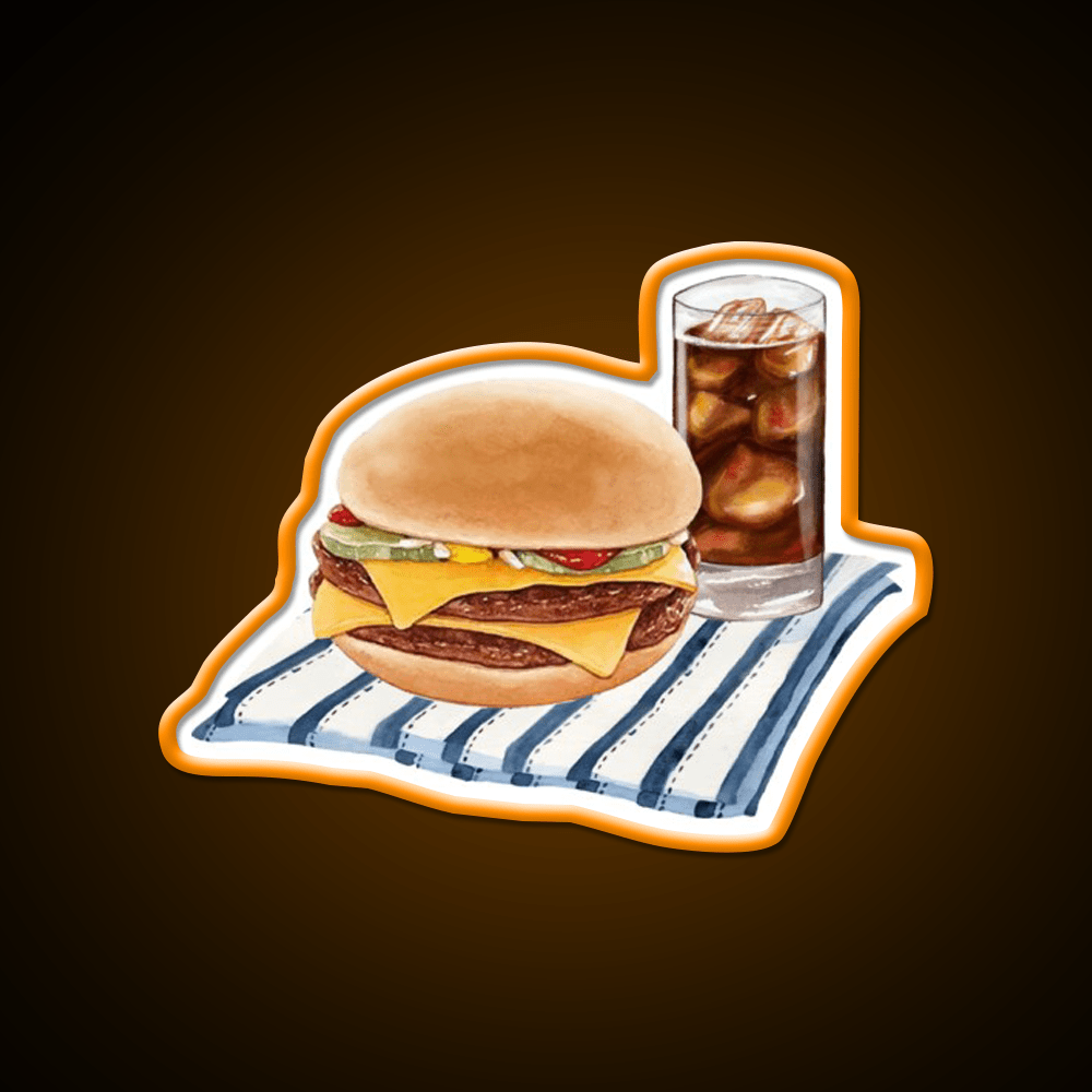 Double Cheeseburger And Soft Drink Snack Food Led Neon Sign Rgb Color - Shineneon
