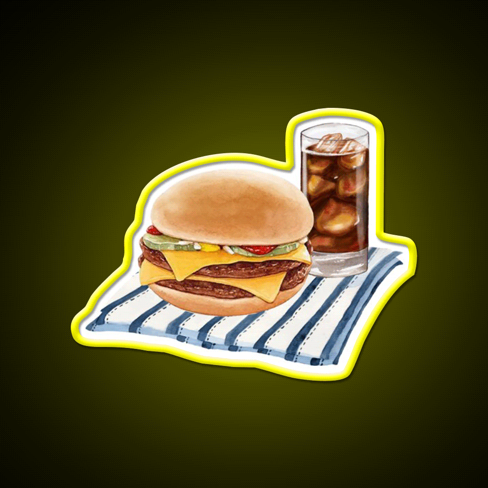Double Cheeseburger And Soft Drink Snack Food Led Neon Sign Rgb Color