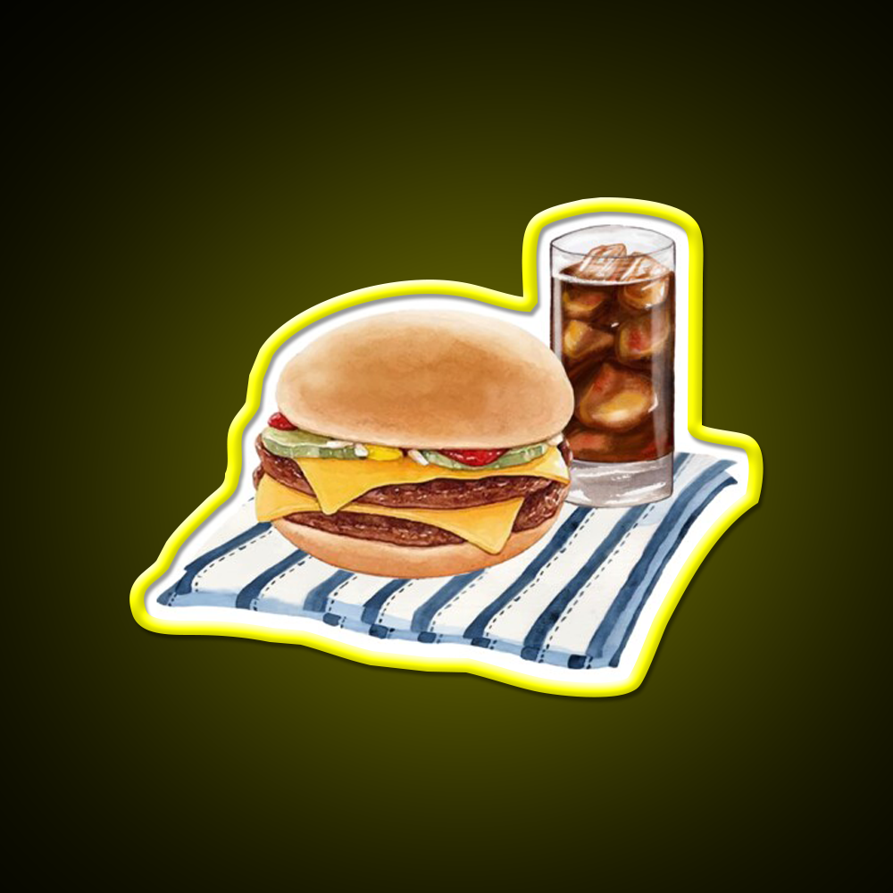 Double Cheeseburger And Soft Drink Snack Food Led Neon Sign Rgb Color