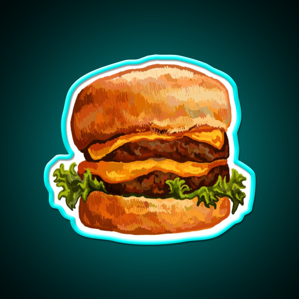 Double Cheeseburger Fast Food Led Neon Sign For Burger Place Rgb Color