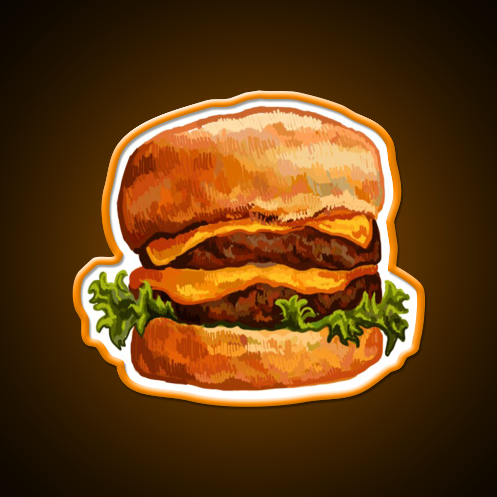 Double Cheeseburger Fast Food Led Neon Sign For Burger Place Rgb Color