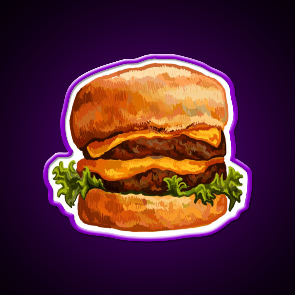 Double Cheeseburger Fast Food Led Neon Sign For Burger Place Rgb Color