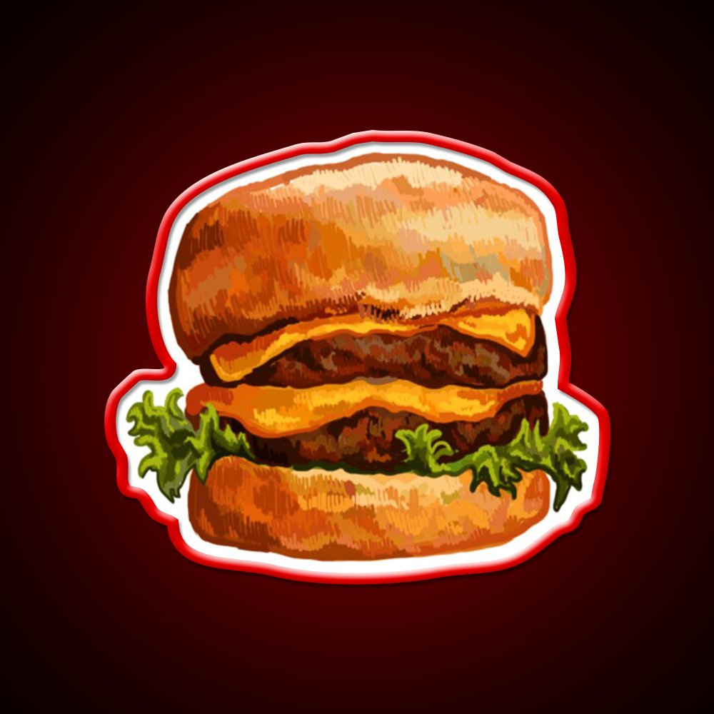 Double Cheeseburger Fast Food Led Neon Sign For Burger Place Rgb Color