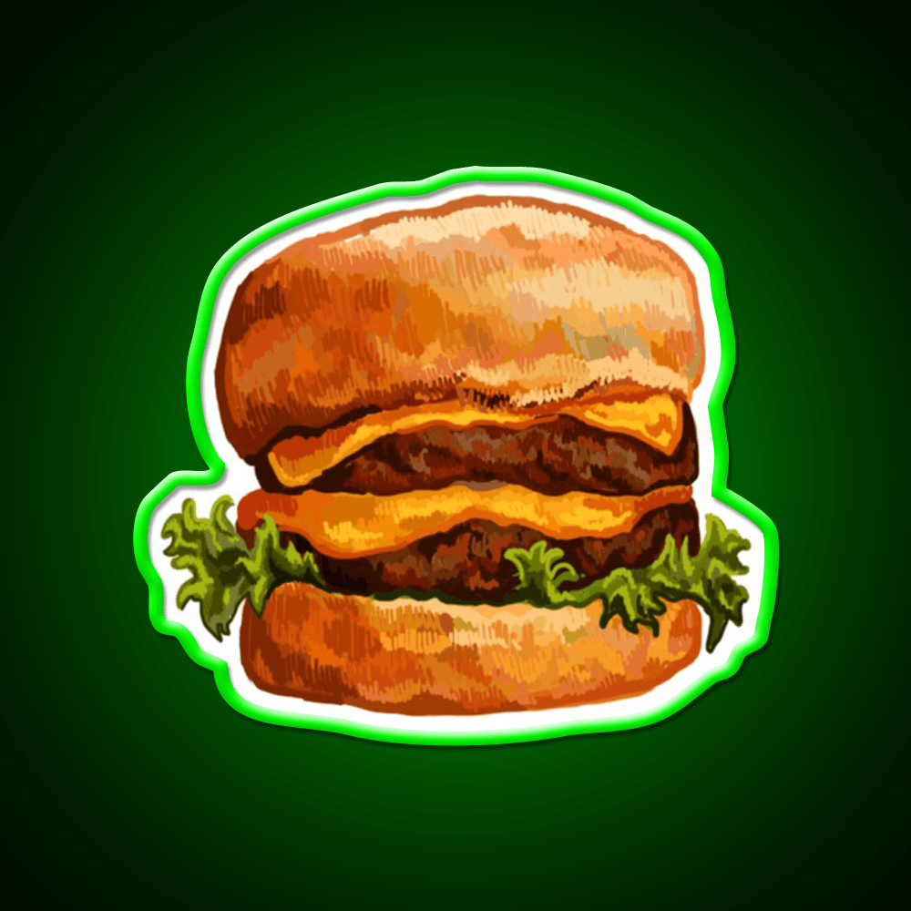 Double Cheeseburger Fast Food Led Neon Sign For Burger Place Rgb Color - Shineneon