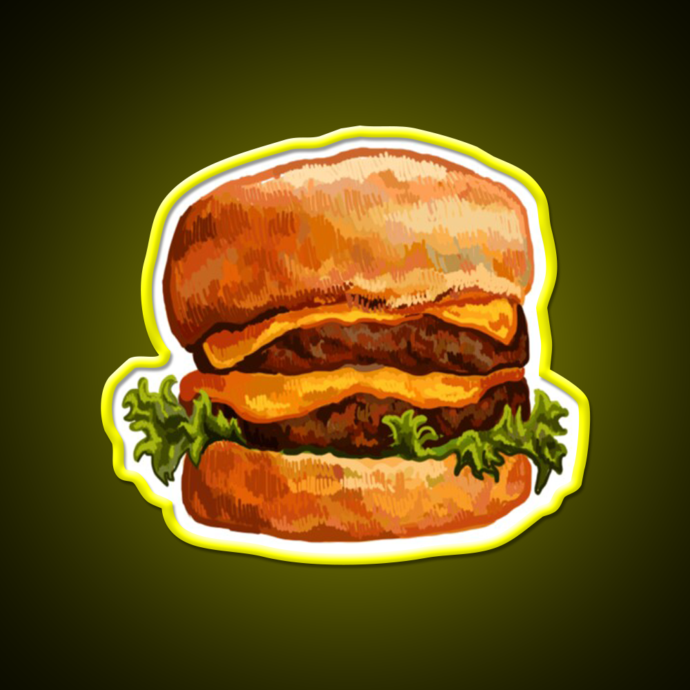 Double Cheeseburger Fast Food Led Neon Sign For Burger Place Rgb Color
