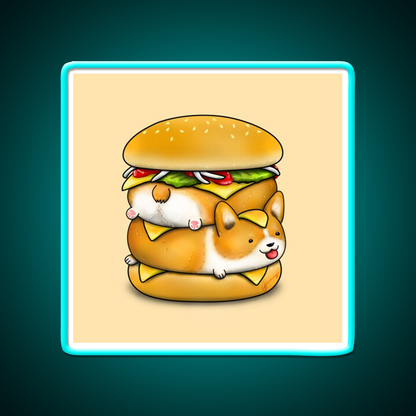 Double Corgi Pounder Fast Food Led Neon Sign For Burger Place Rgb Color