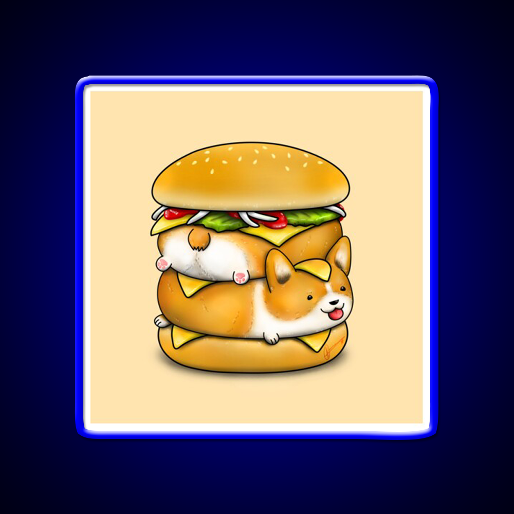 Double Corgi Pounder Fast Food Led Neon Sign For Burger Place Rgb Color