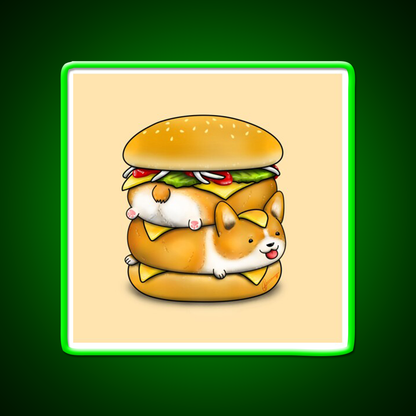 Double Corgi Pounder Fast Food Led Neon Sign For Burger Place Rgb Color