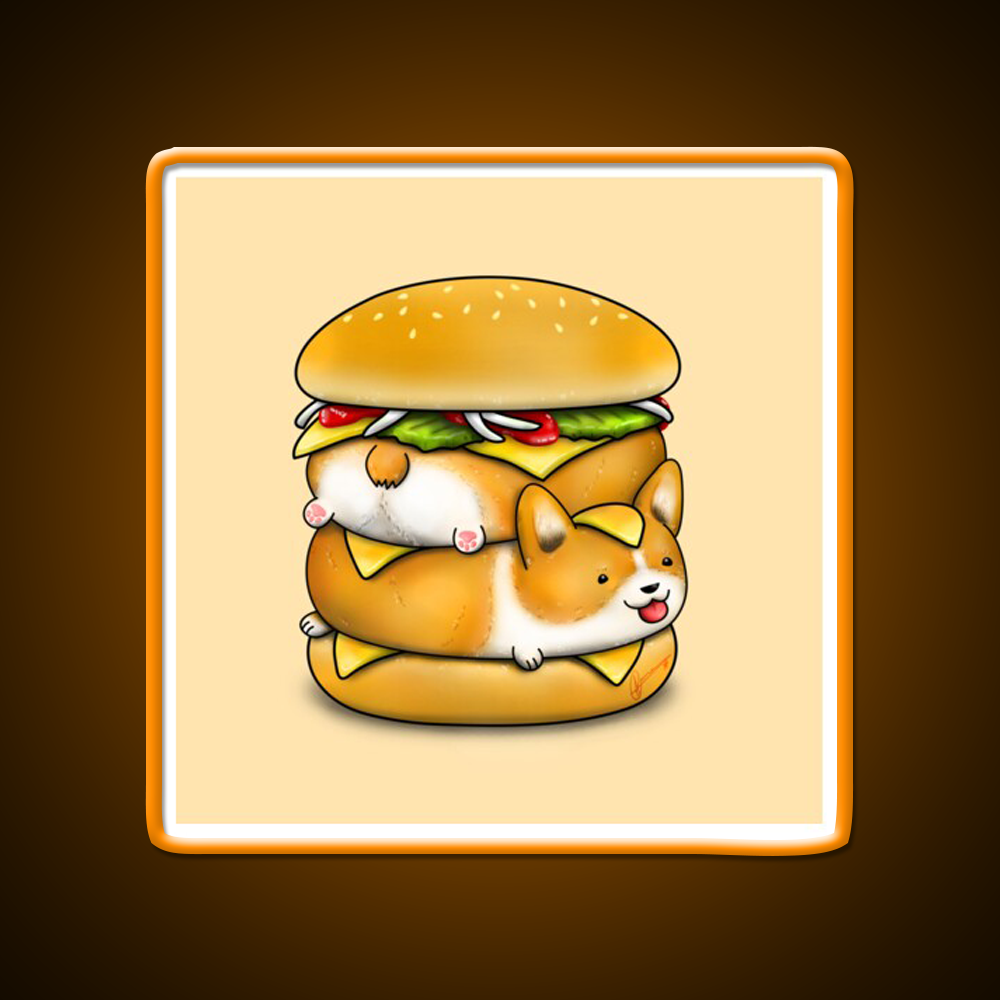 Double Corgi Pounder Fast Food Led Neon Sign For Burger Place Rgb Color