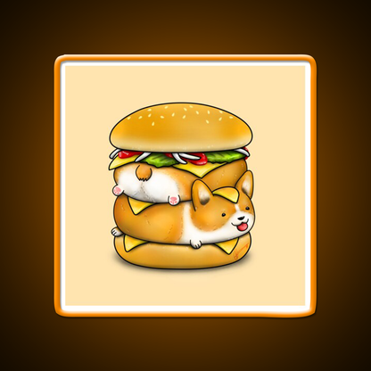 Double Corgi Pounder Fast Food Led Neon Sign For Burger Place Rgb Color