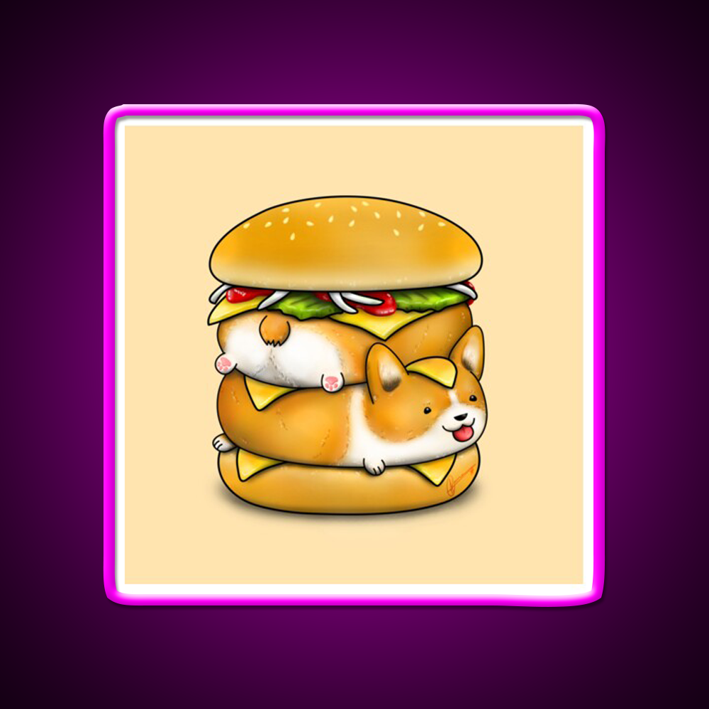 Double Corgi Pounder Fast Food Led Neon Sign For Burger Place Rgb Color