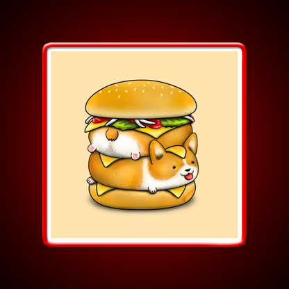Double Corgi Pounder Fast Food Led Neon Sign For Burger Place Rgb Color