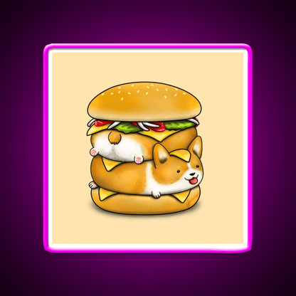 Double Corgi Pounder Fast Food Led Neon Sign For Burger Place Rgb Color - Shineneon