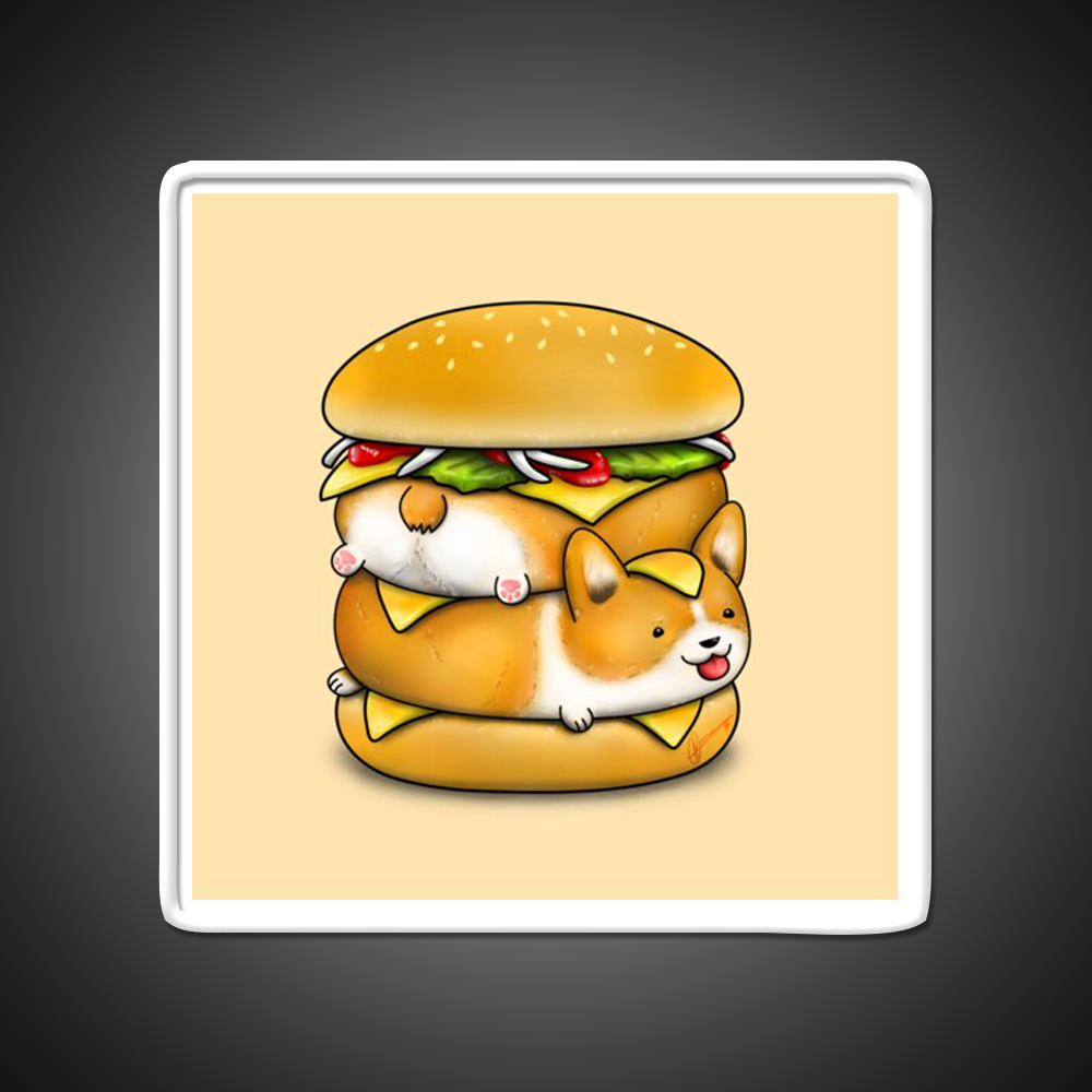 Double Corgi Pounder Fast Food Led Neon Sign For Burger Place Rgb Color