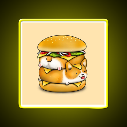 Double Corgi Pounder Fast Food Led Neon Sign For Burger Place Rgb Color