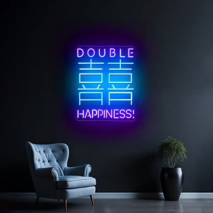 Double Happiness Chinese Words Artistic Design Wall Art Led Signs