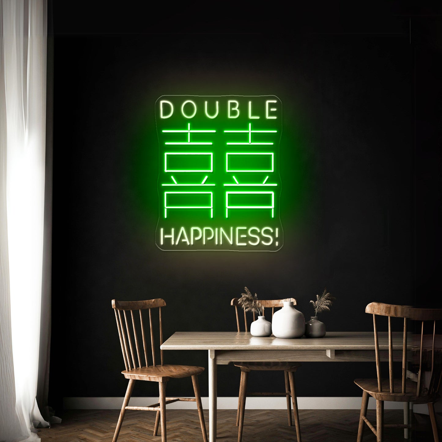 Double Happiness Chinese Words Artistic Design Wall Art Led Signs