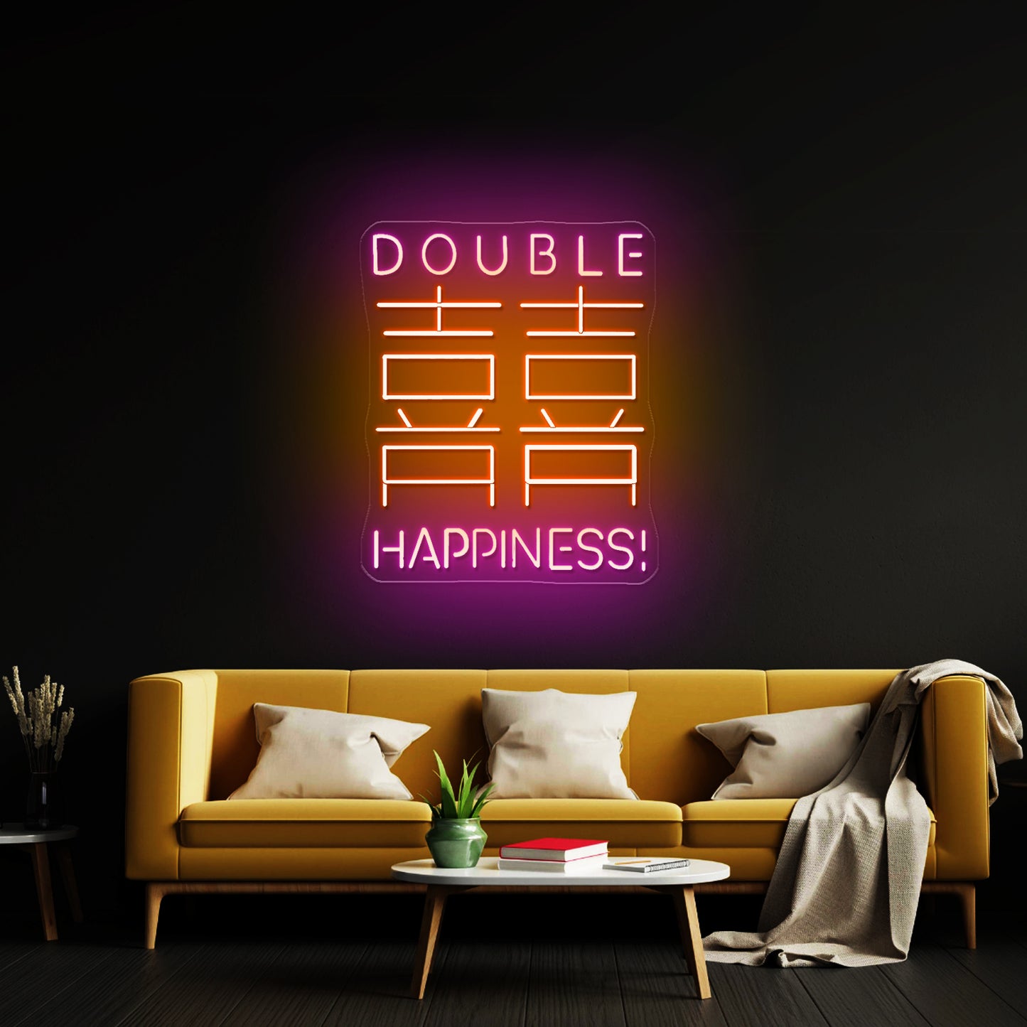 Double Happiness Chinese Words Artistic Design Wall Art Led Signs