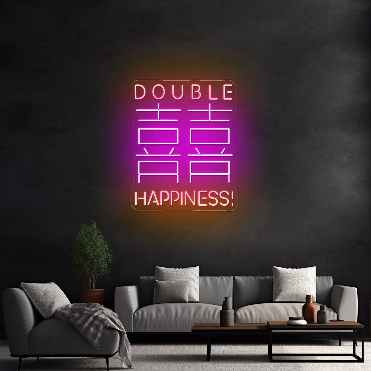 Double Happiness Chinese Words Artistic Design Wall Art Led Signs