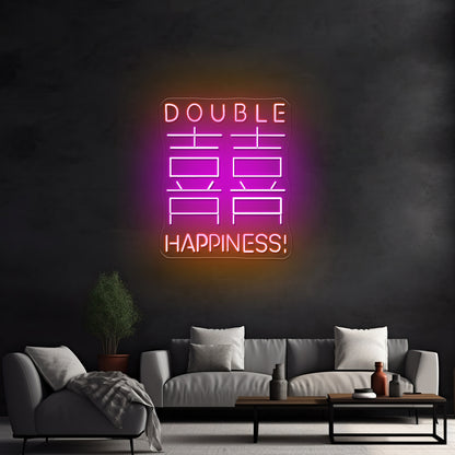 Double Happiness Chinese Words Artistic Design Wall Art Led Signs