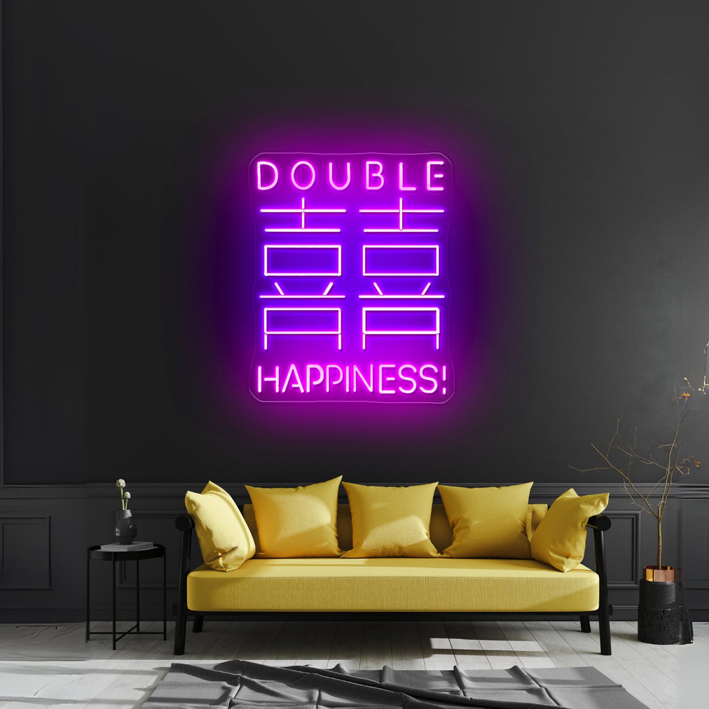 Double Happiness Chinese Words Artistic Design Wall Art Led Signs