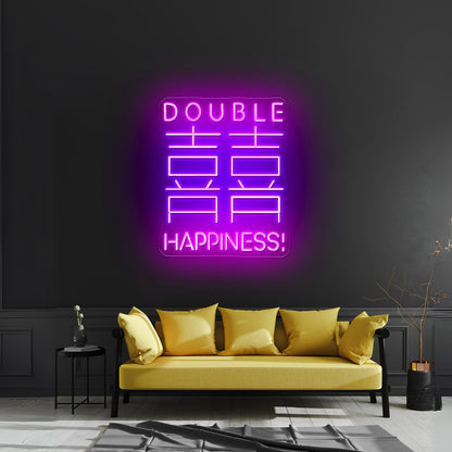 Double Happiness Chinese Words Artistic Design Wall Art Led Signs