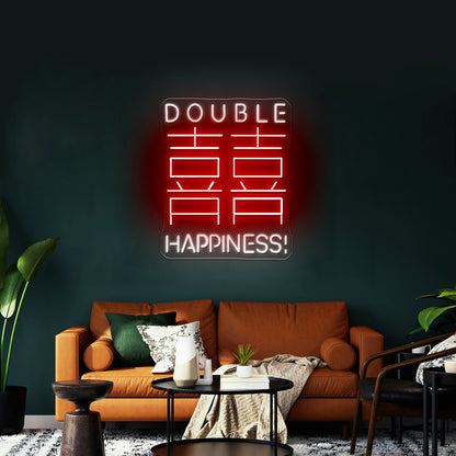 Double Happiness Chinese Words Artistic Design Wall Art Led Signs