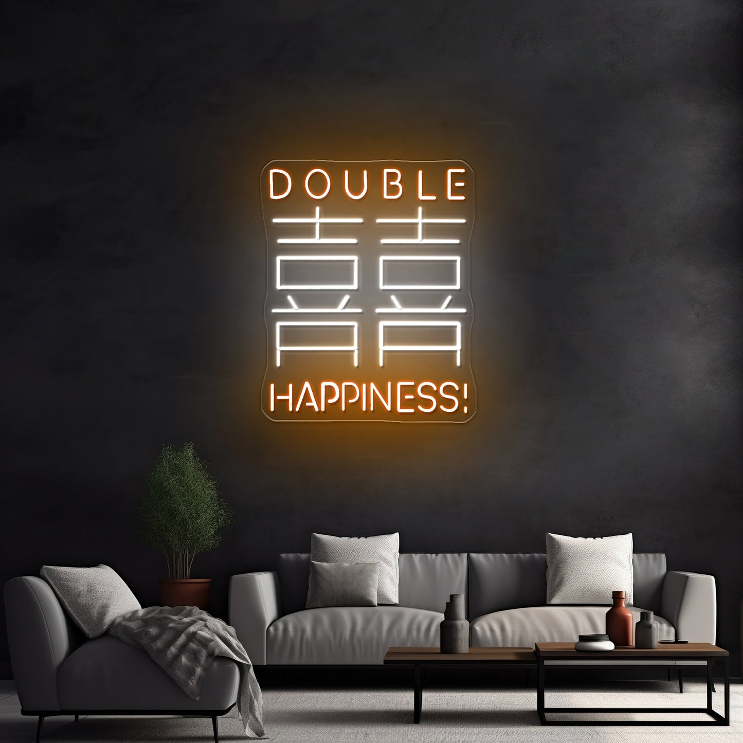 Double Happiness Chinese Words Artistic Design Wall Art Led Signs