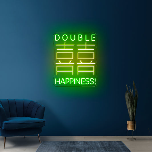 Double Happiness Chinese Words Artistic Design Wall Art Led Signs