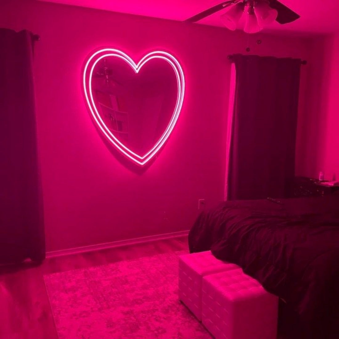 Double Heart Mirror Led Sign Business Neon Sign