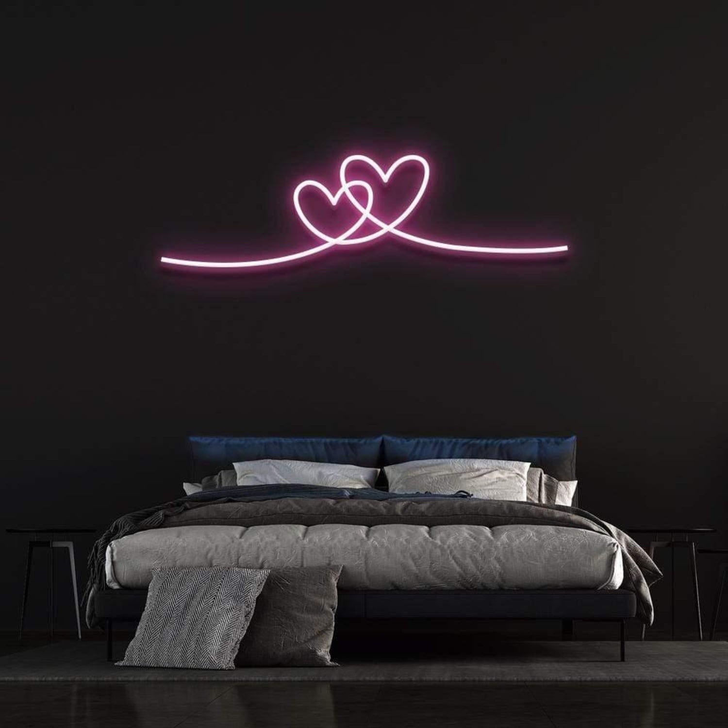 Double Hearts Interlinked Soft Pink Led Neon Sign For Romantic Bedroom Decor | Shineneon