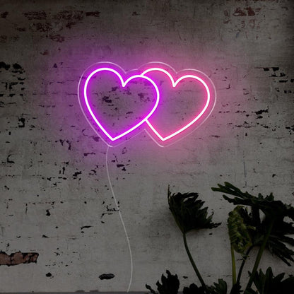 Double Hearts Purple Pink Led Neon Sign For Romantic Home Decor | Shineneon