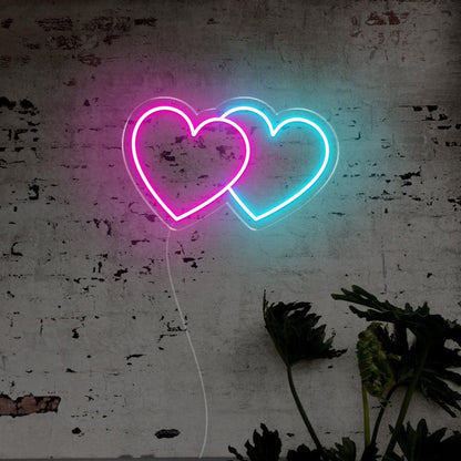 Double Hearts Purple Pink Led Neon Sign For Romantic Home Decor | Shineneon