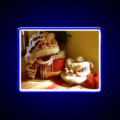 Double Lion Head Asian Cultural Led Neon Sign Rgb Color