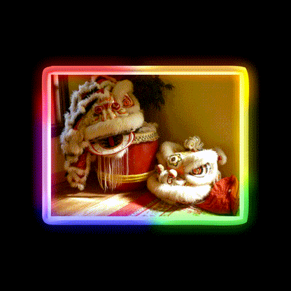 Double Lion Head Asian Cultural Led Neon Sign Rgb Color