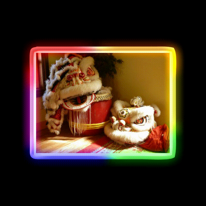 Double Lion Head Asian Cultural Led Neon Sign Rgb Color