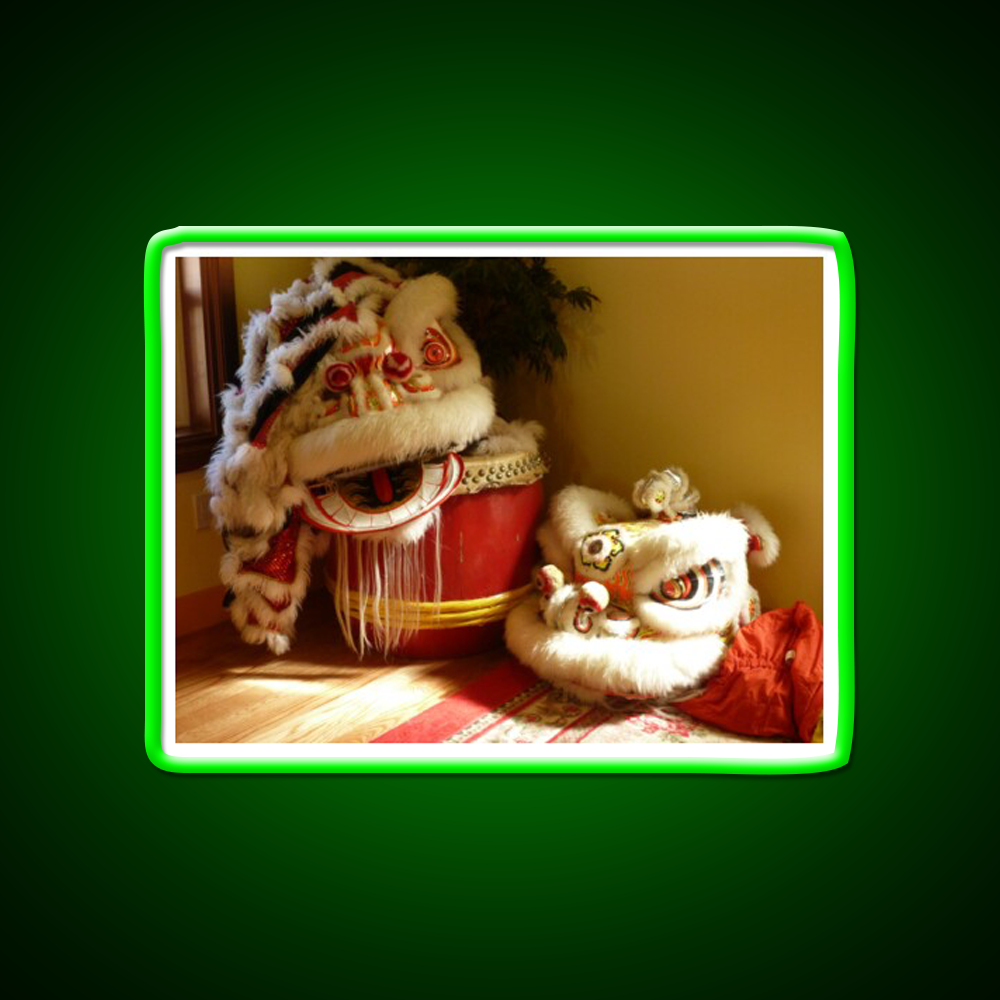 Double Lion Head Asian Cultural Led Neon Sign Rgb Color