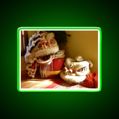 Double Lion Head Asian Cultural Led Neon Sign Rgb Color