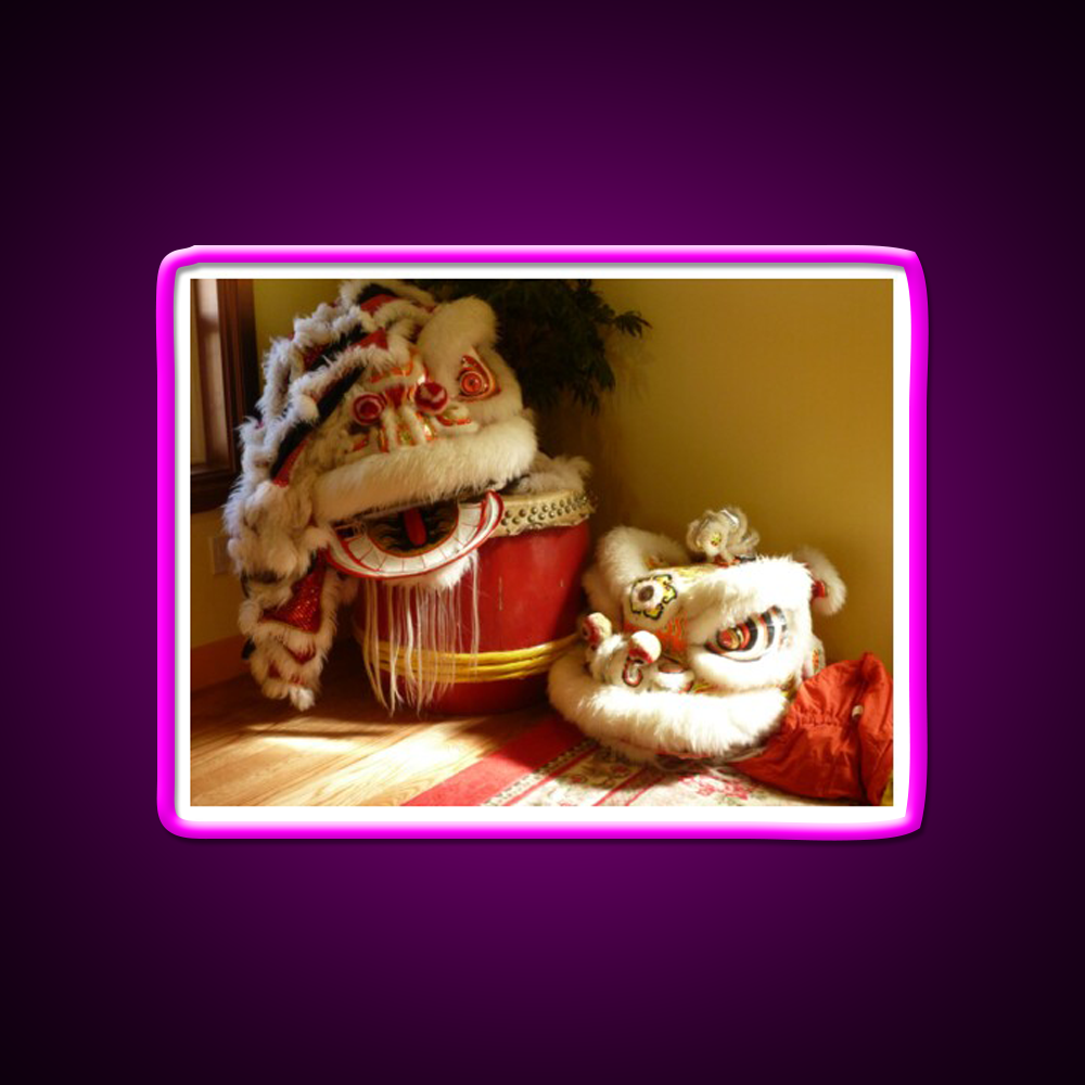 Double Lion Head Asian Cultural Led Neon Sign Rgb Color