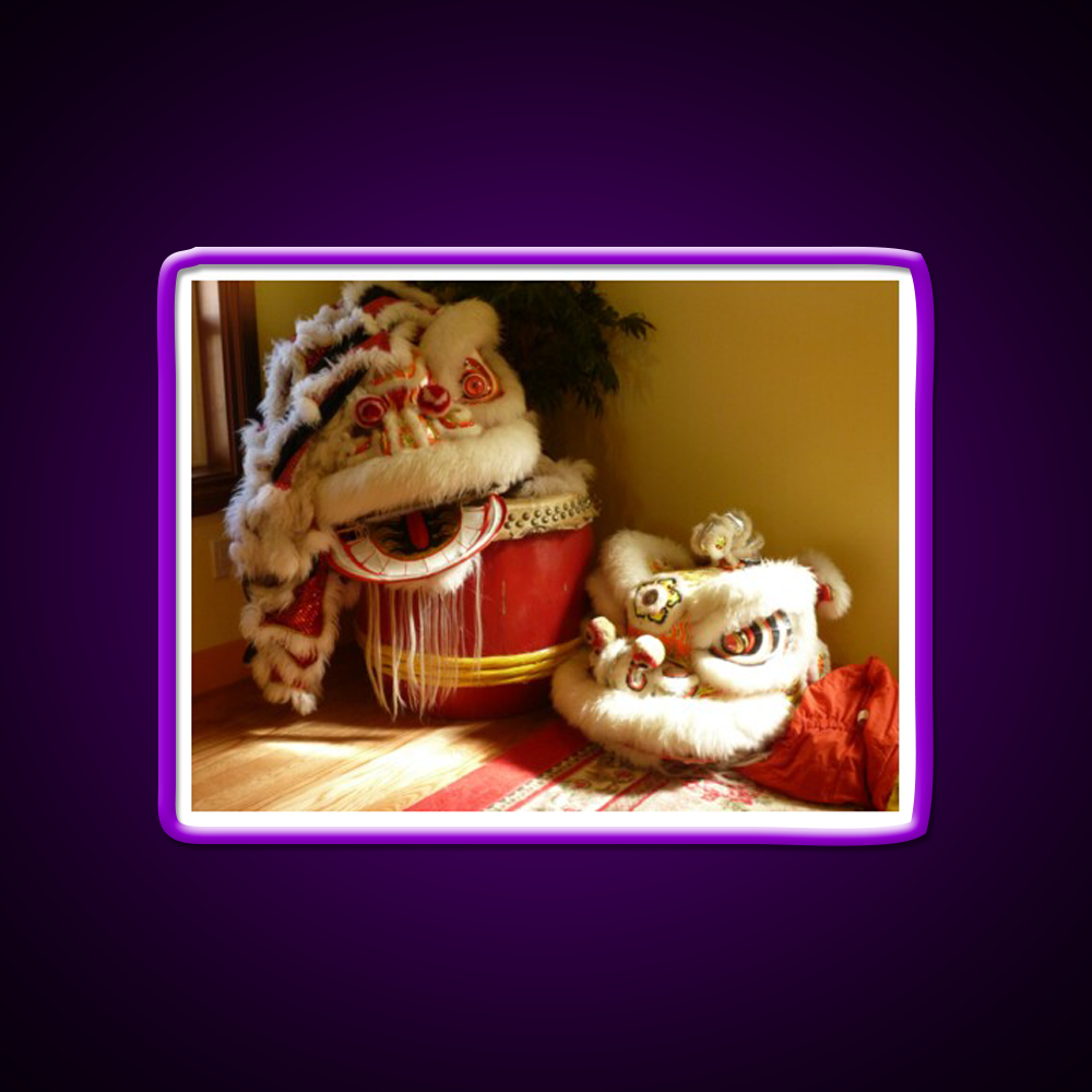 Double Lion Head Asian Cultural Led Neon Sign Rgb Color