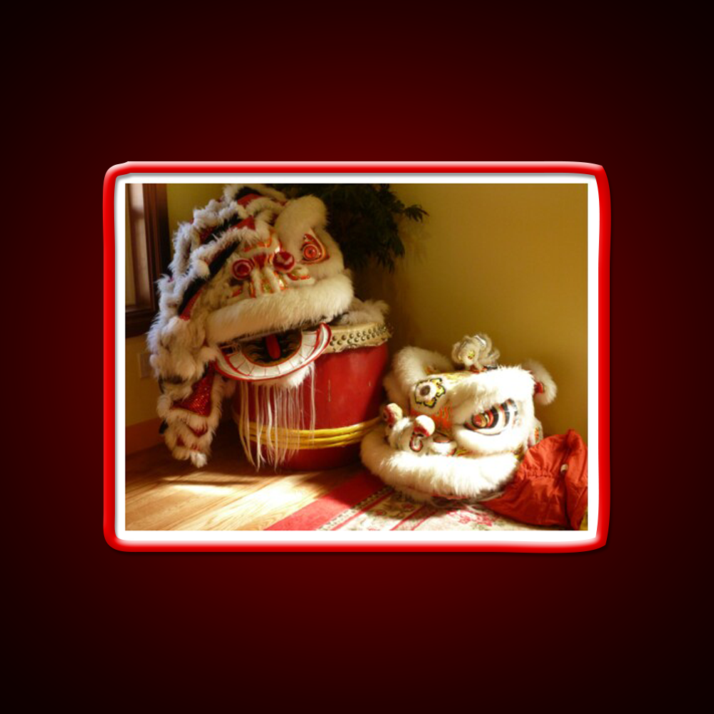 Double Lion Head Asian Cultural Led Neon Sign Rgb Color