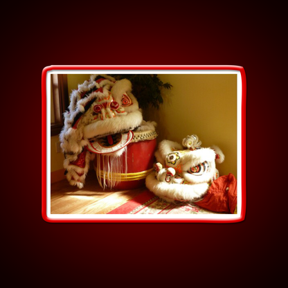 Double Lion Head Asian Cultural Led Neon Sign Rgb Color