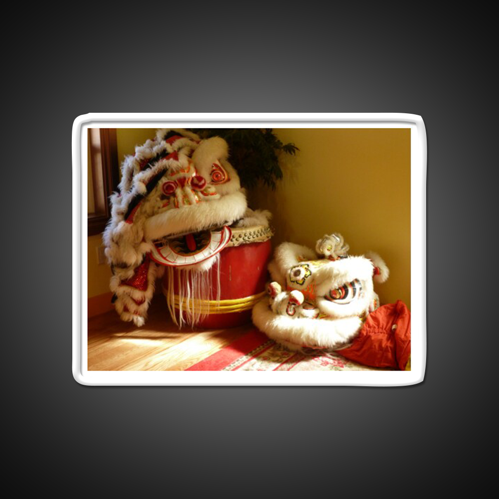 Double Lion Head Asian Cultural Led Neon Sign Rgb Color