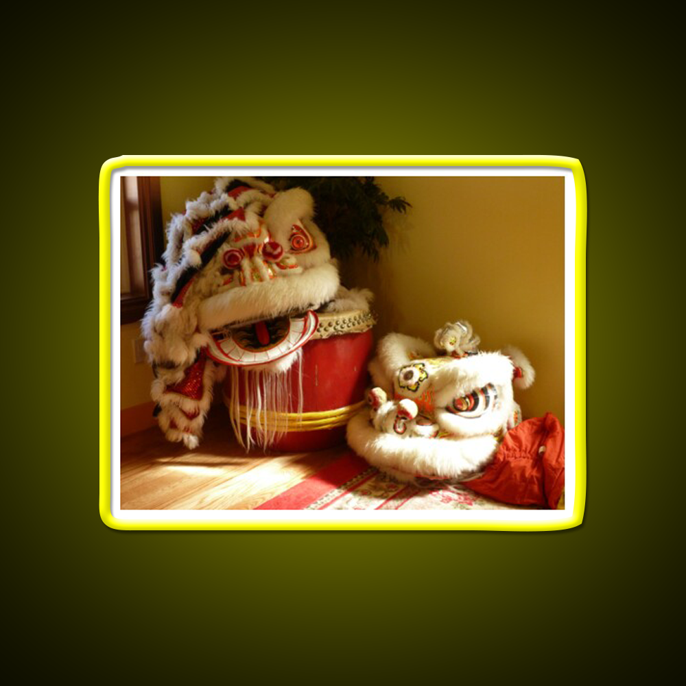 Double Lion Head Asian Cultural Led Neon Sign Rgb Color